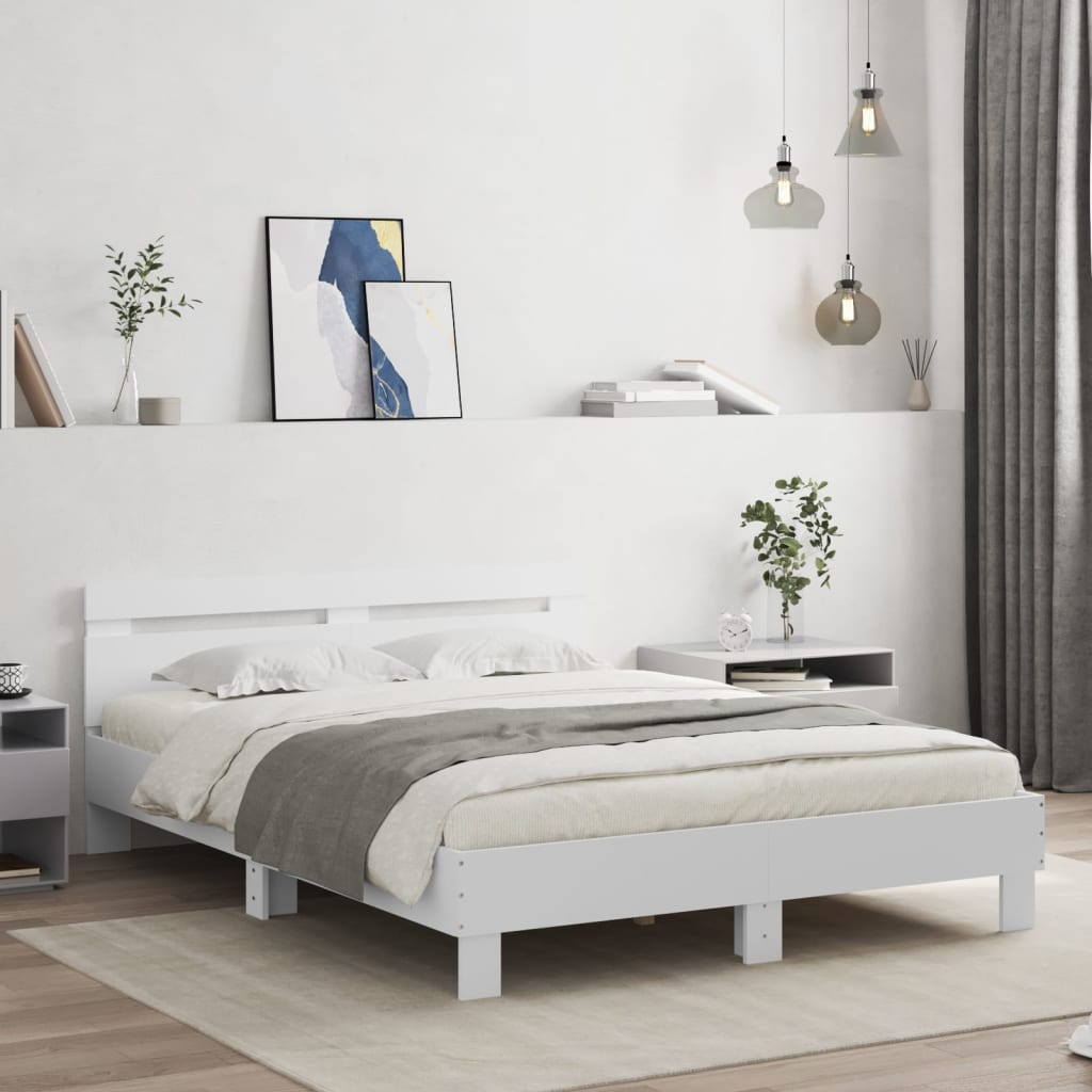 Bedframe met hoofdeinde en LED wit 150x200 cm is nu te koop bij PeponiXL, paradijselijk wonen!
