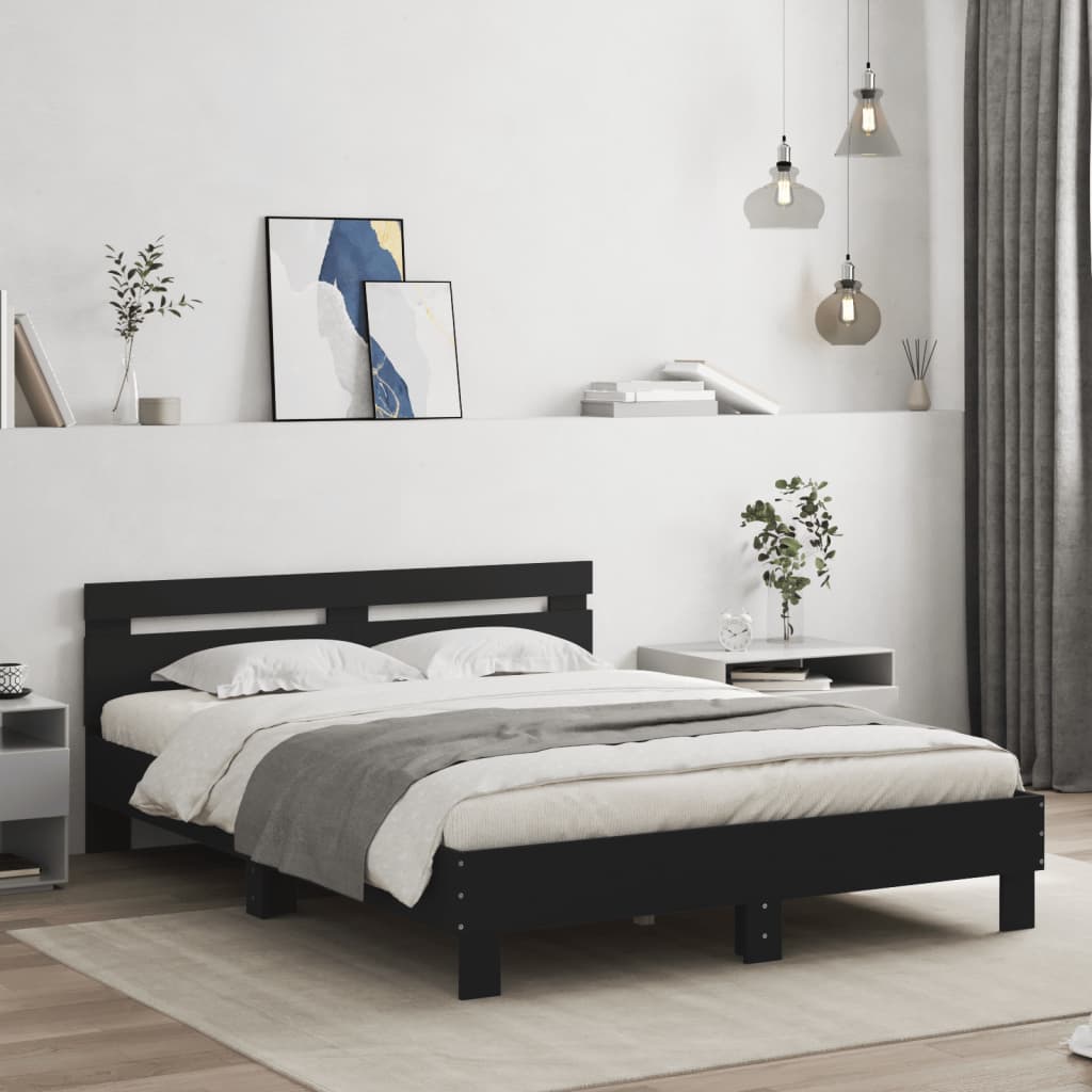 Bedframe met LED zonder matras 150x200 cm zwart is nu te koop bij PeponiXL, paradijselijk wonen!