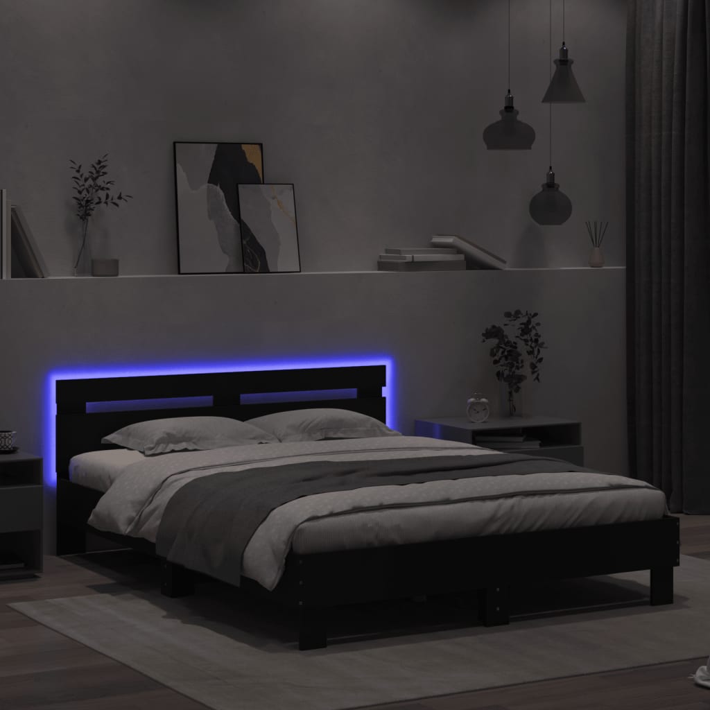 Bedframe met LED zonder matras 150x200 cm zwart is nu te koop bij PeponiXL, paradijselijk wonen!