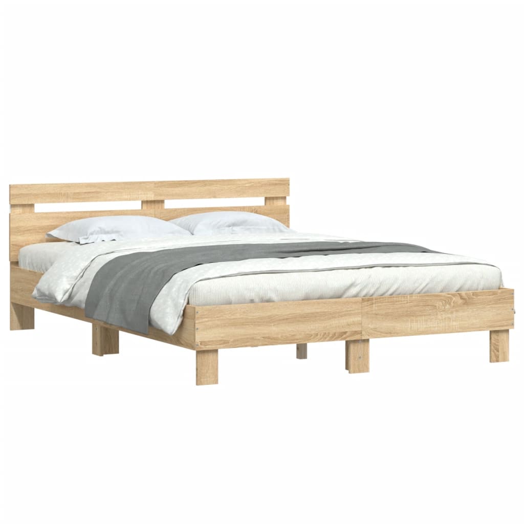 Bedframe met hoofdeinde en LED sonoma eikenkleurig 150x200 cm is nu te koop bij PeponiXL, paradijselijk wonen!