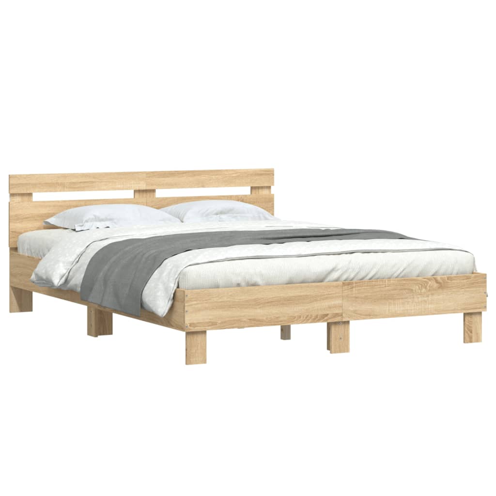 Bedframe met hoofdeinde en LED sonoma eikenkleurig 150x200 cm is nu te koop bij PeponiXL, paradijselijk wonen!