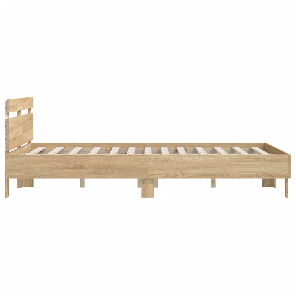 Bedframe met hoofdeinde en LED sonoma eikenkleurig 150x200 cm is nu te koop bij PeponiXL, paradijselijk wonen!