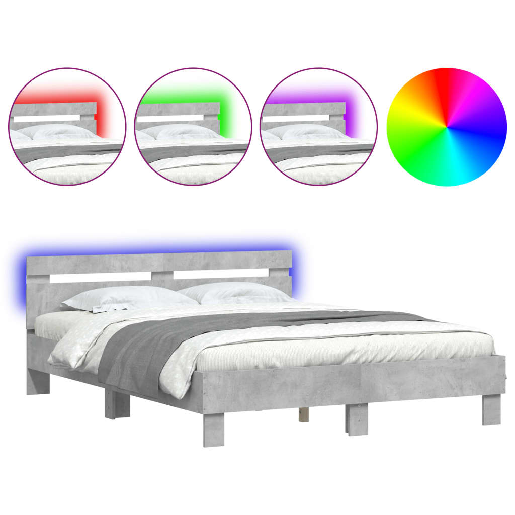 Bedframe met hoofdeinde en LED betongrijs 150x200 cm is nu te koop bij PeponiXL, paradijselijk wonen!