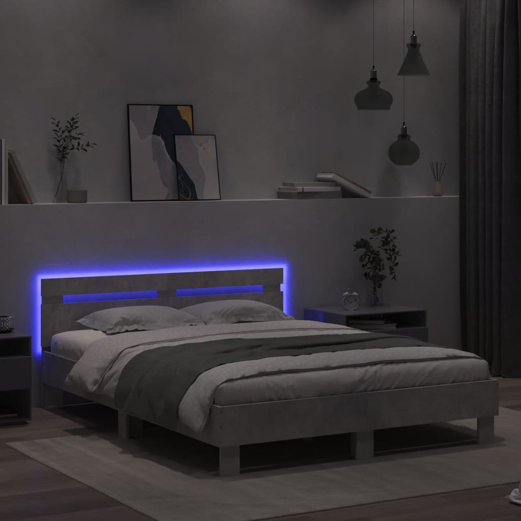 Bedframe met hoofdeinde en LED betongrijs 150x200 cm is nu te koop bij PeponiXL, paradijselijk wonen!