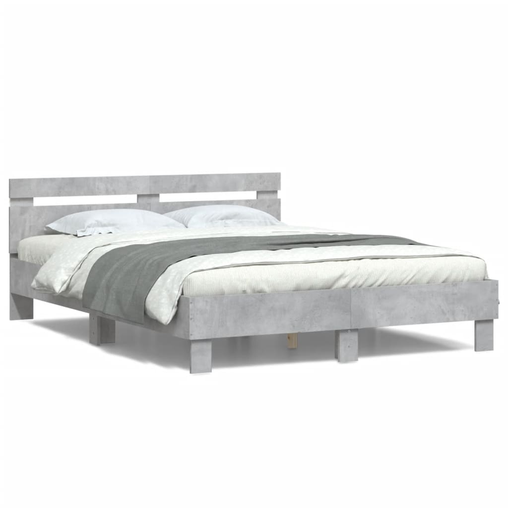 Bedframe met hoofdeinde en LED betongrijs 150x200 cm is nu te koop bij PeponiXL, paradijselijk wonen!