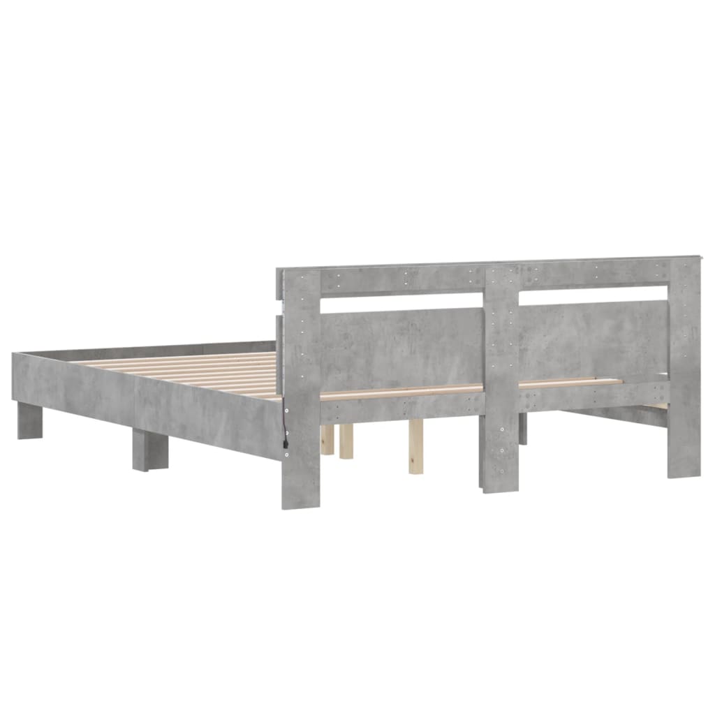 Bedframe met hoofdeinde en LED betongrijs 150x200 cm is nu te koop bij PeponiXL, paradijselijk wonen!