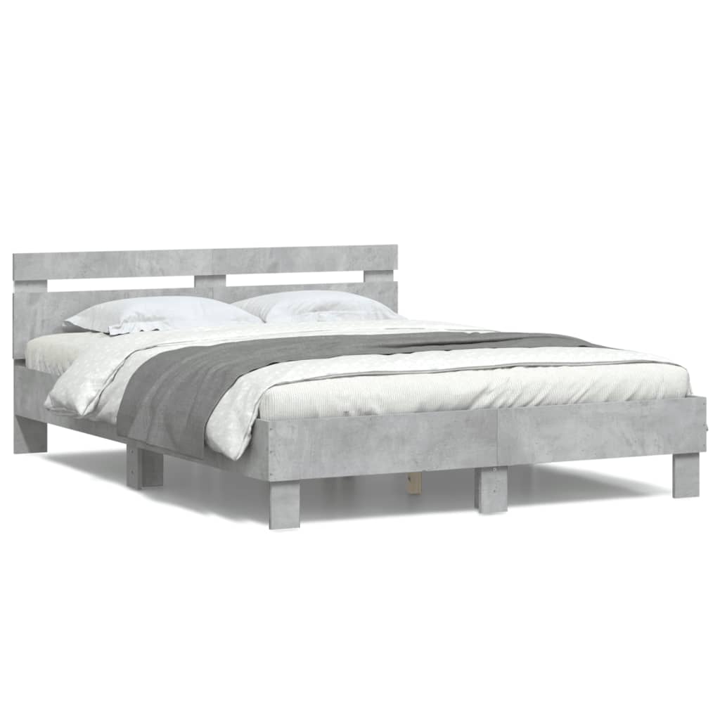 Bedframe met hoofdeinde en LED betongrijs 150x200 cm is nu te koop bij PeponiXL, paradijselijk wonen!