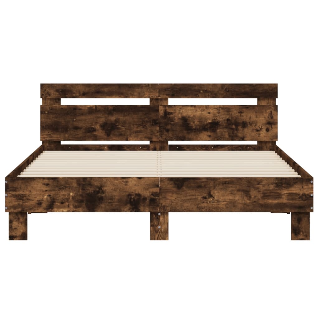 Bedframe met hoofdeinde en LED gerookt eikenkleurig 150x200 cm is nu te koop bij PeponiXL, paradijselijk wonen!