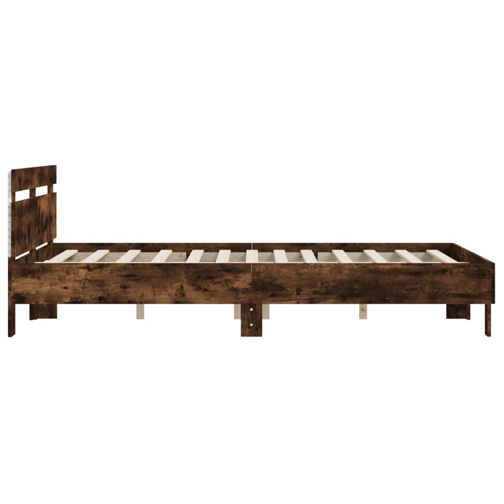 Bedframe met hoofdeinde en LED gerookt eikenkleurig 150x200 cm is nu te koop bij PeponiXL, paradijselijk wonen!