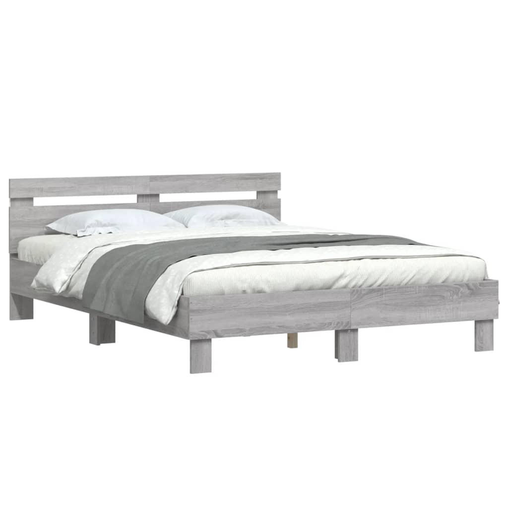 Bedframe met hoofdeinde en LED grijs sonoma eiken 150x200 cm is nu te koop bij PeponiXL, paradijselijk wonen!