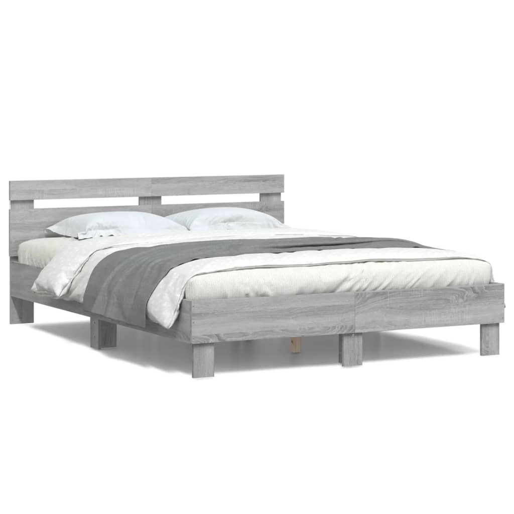 Bedframe met hoofdeinde en LED grijs sonoma eiken 150x200 cm is nu te koop bij PeponiXL, paradijselijk wonen!
