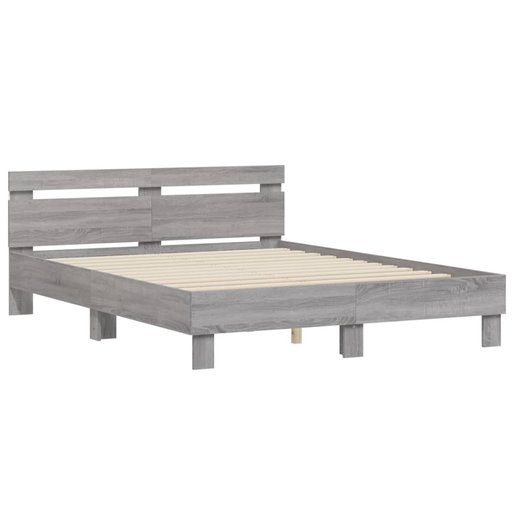 Bedframe met hoofdeinde en LED grijs sonoma eiken 150x200 cm is nu te koop bij PeponiXL, paradijselijk wonen!