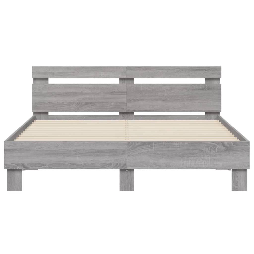 Bedframe met hoofdeinde en LED grijs sonoma eiken 150x200 cm is nu te koop bij PeponiXL, paradijselijk wonen!