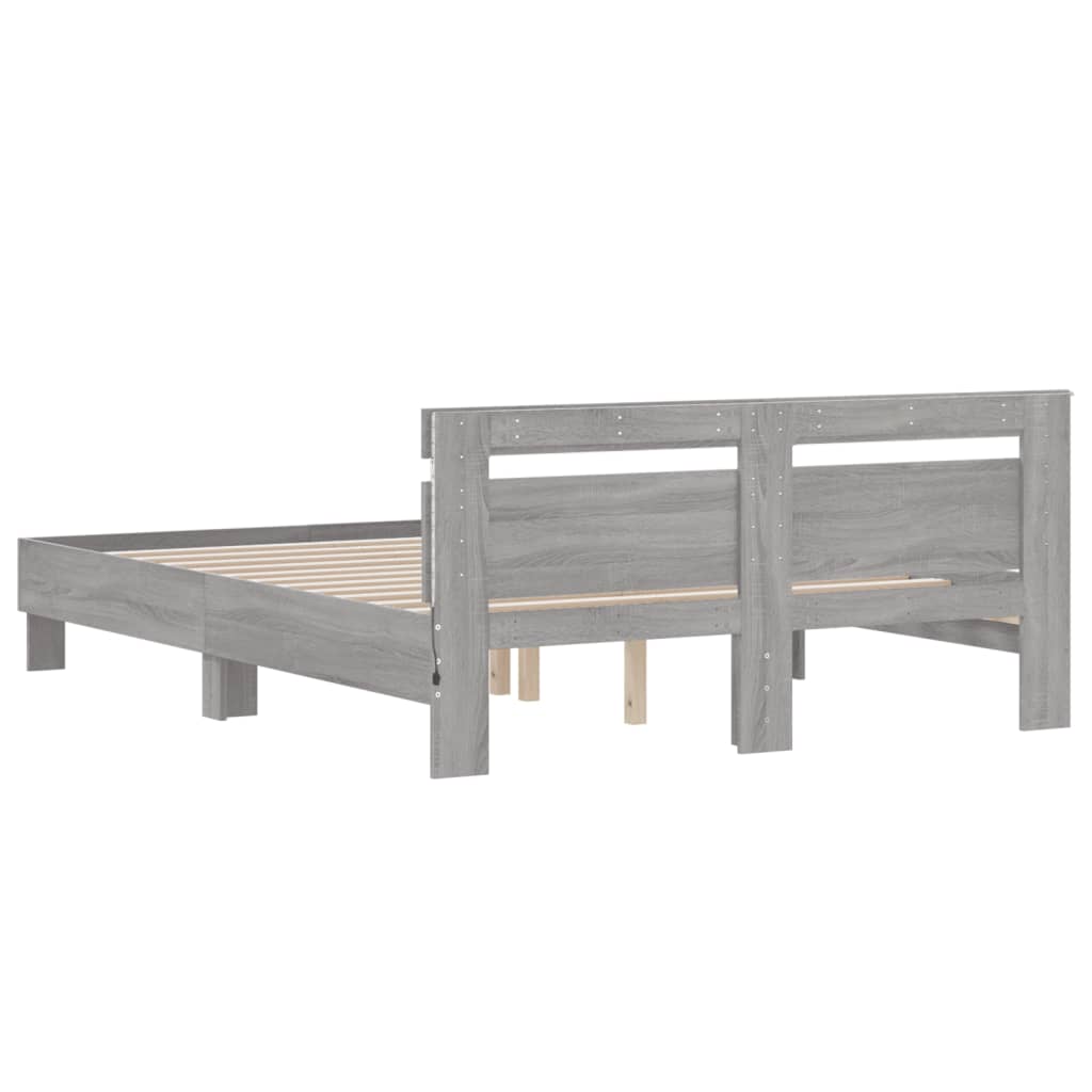 Bedframe met hoofdeinde en LED grijs sonoma eiken 150x200 cm is nu te koop bij PeponiXL, paradijselijk wonen!
