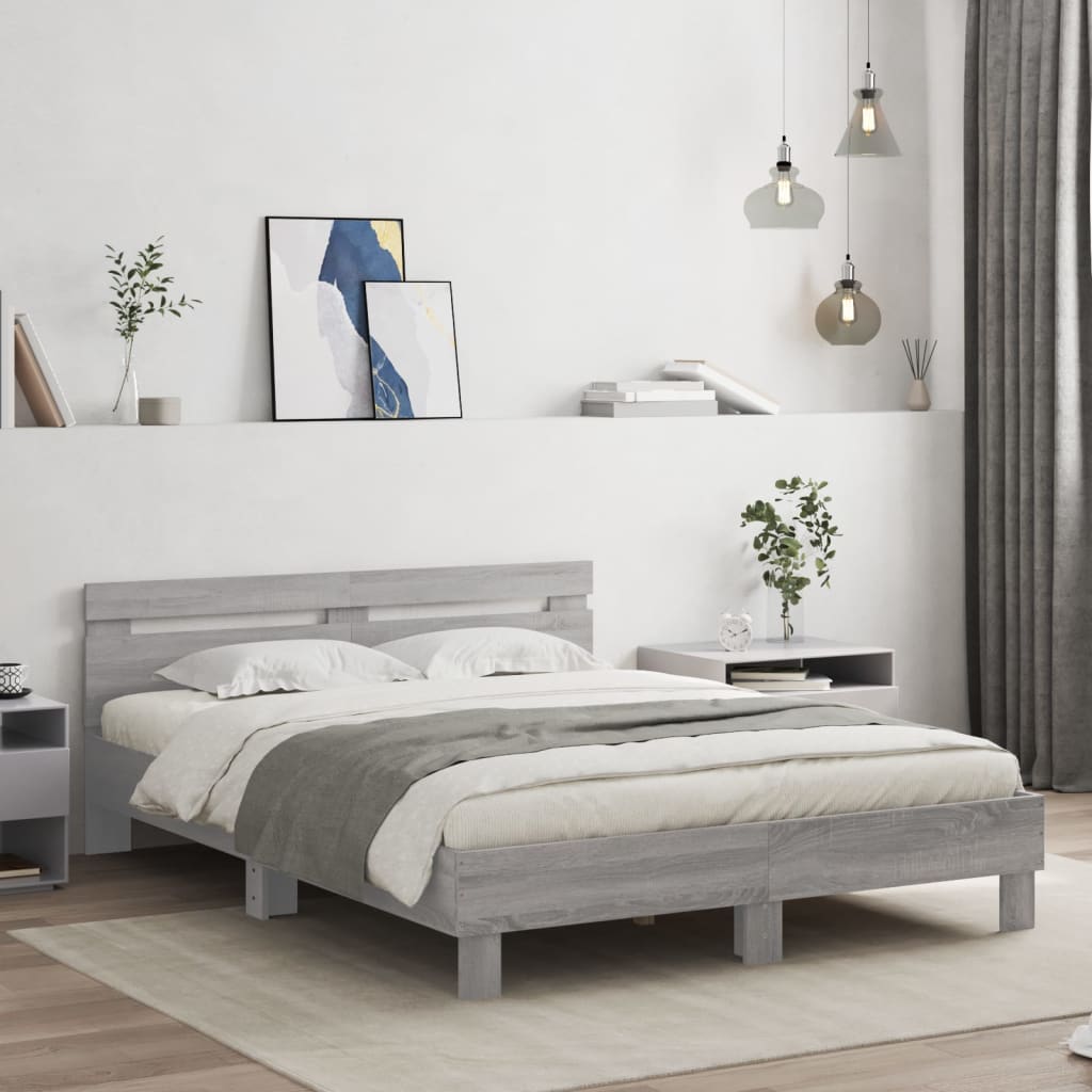 Bedframe met hoofdeinde en LED grijs sonoma eiken 150x200 cm is nu te koop bij PeponiXL, paradijselijk wonen!