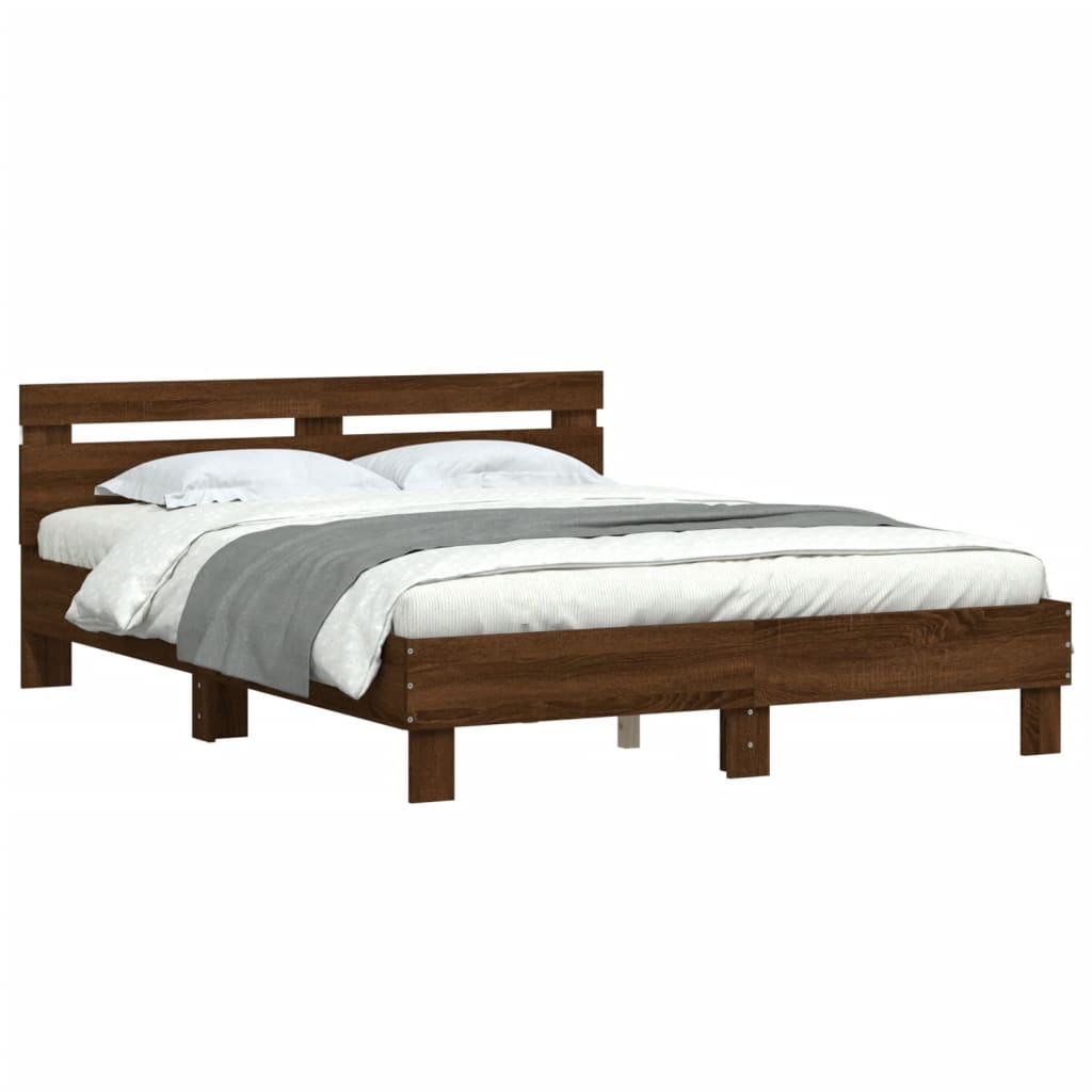 Bedframe met hoofdeinde en LED bruin eikenkleur 150x200 cm is nu te koop bij PeponiXL, paradijselijk wonen!