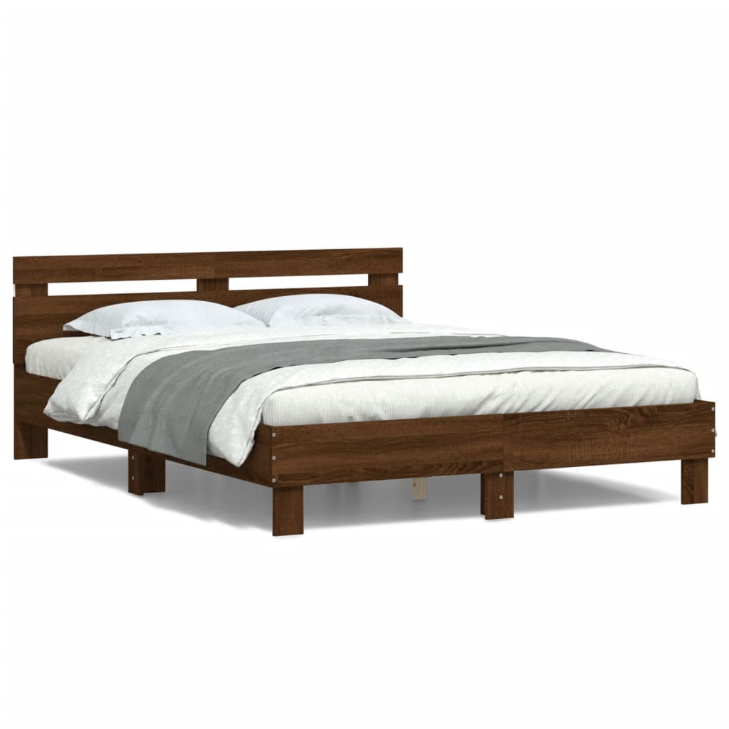 Bedframe met hoofdeinde en LED bruin eikenkleur 150x200 cm is nu te koop bij PeponiXL, paradijselijk wonen!