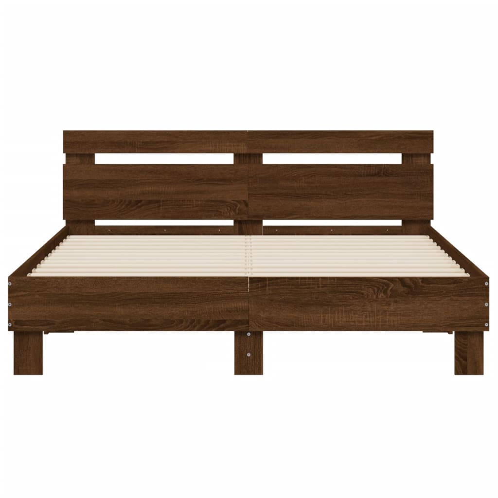 Bedframe met hoofdeinde en LED bruin eikenkleur 150x200 cm is nu te koop bij PeponiXL, paradijselijk wonen!