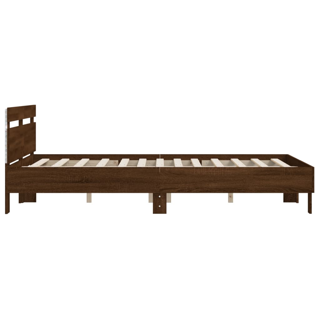 Bedframe met hoofdeinde en LED bruin eikenkleur 150x200 cm is nu te koop bij PeponiXL, paradijselijk wonen!