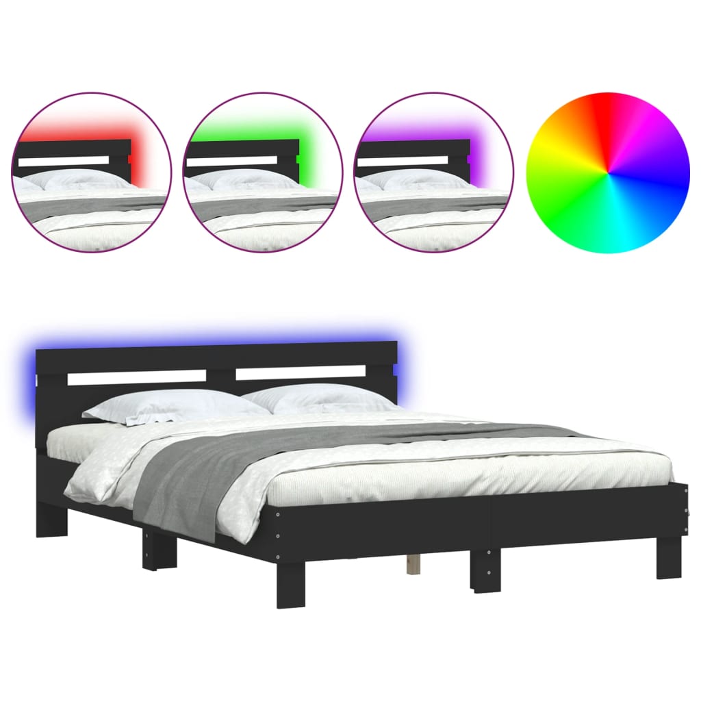 Bedframe met hoofdeinde en LED zwart 140x200 cm is nu te koop bij PeponiXL, paradijselijk wonen!