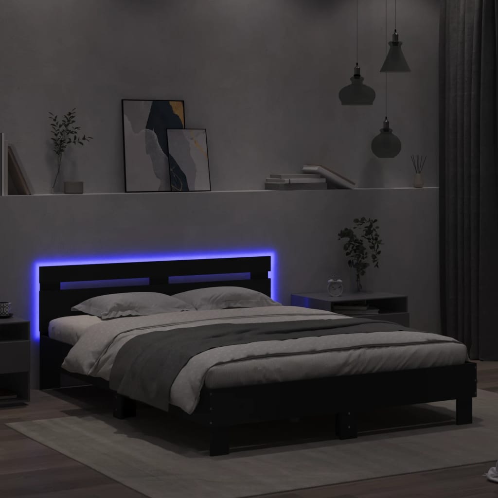 Bedframe met hoofdeinde en LED zwart 140x200 cm is nu te koop bij PeponiXL, paradijselijk wonen!