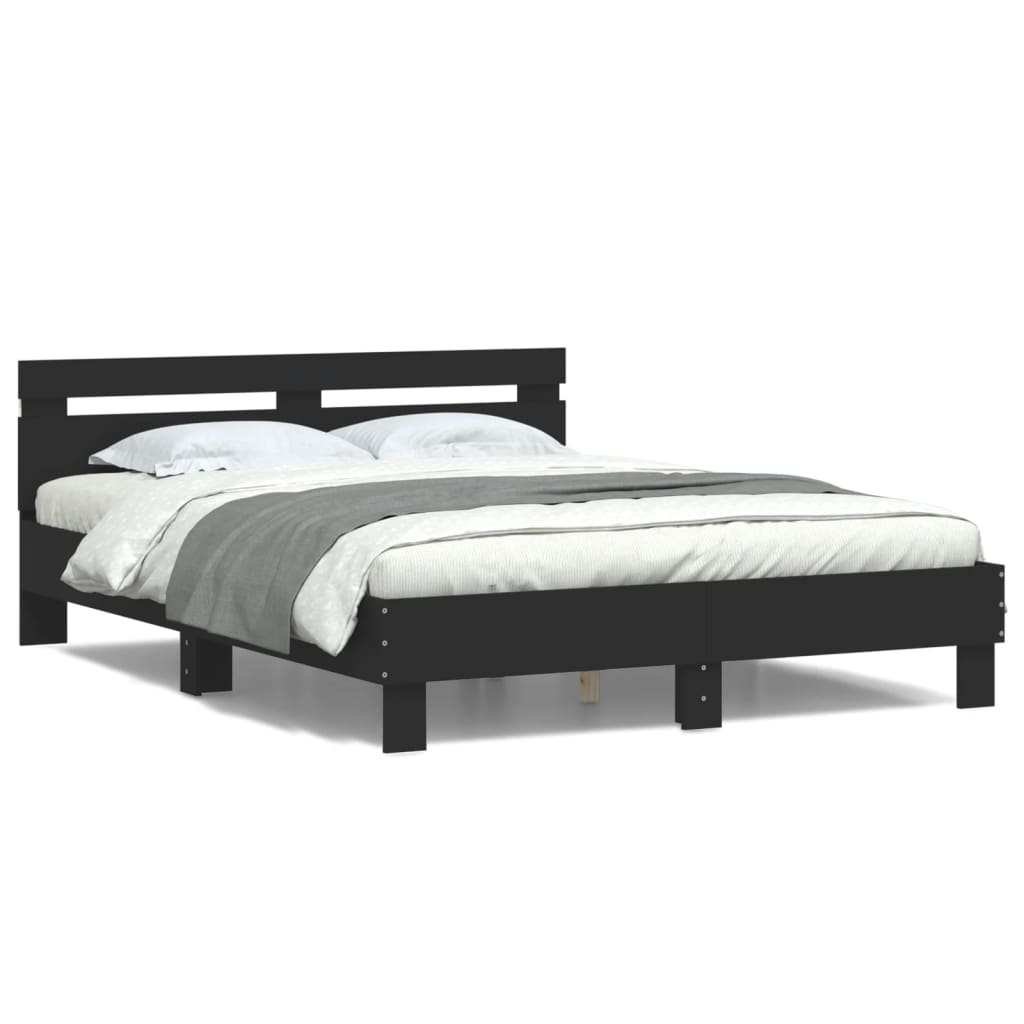 Bedframe met hoofdeinde en LED zwart 140x200 cm is nu te koop bij PeponiXL, paradijselijk wonen!