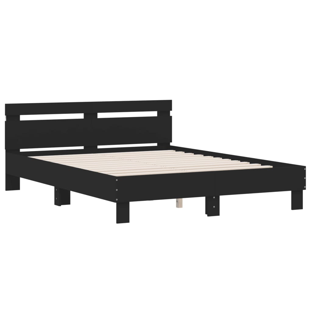 Bedframe met hoofdeinde en LED zwart 140x200 cm is nu te koop bij PeponiXL, paradijselijk wonen!