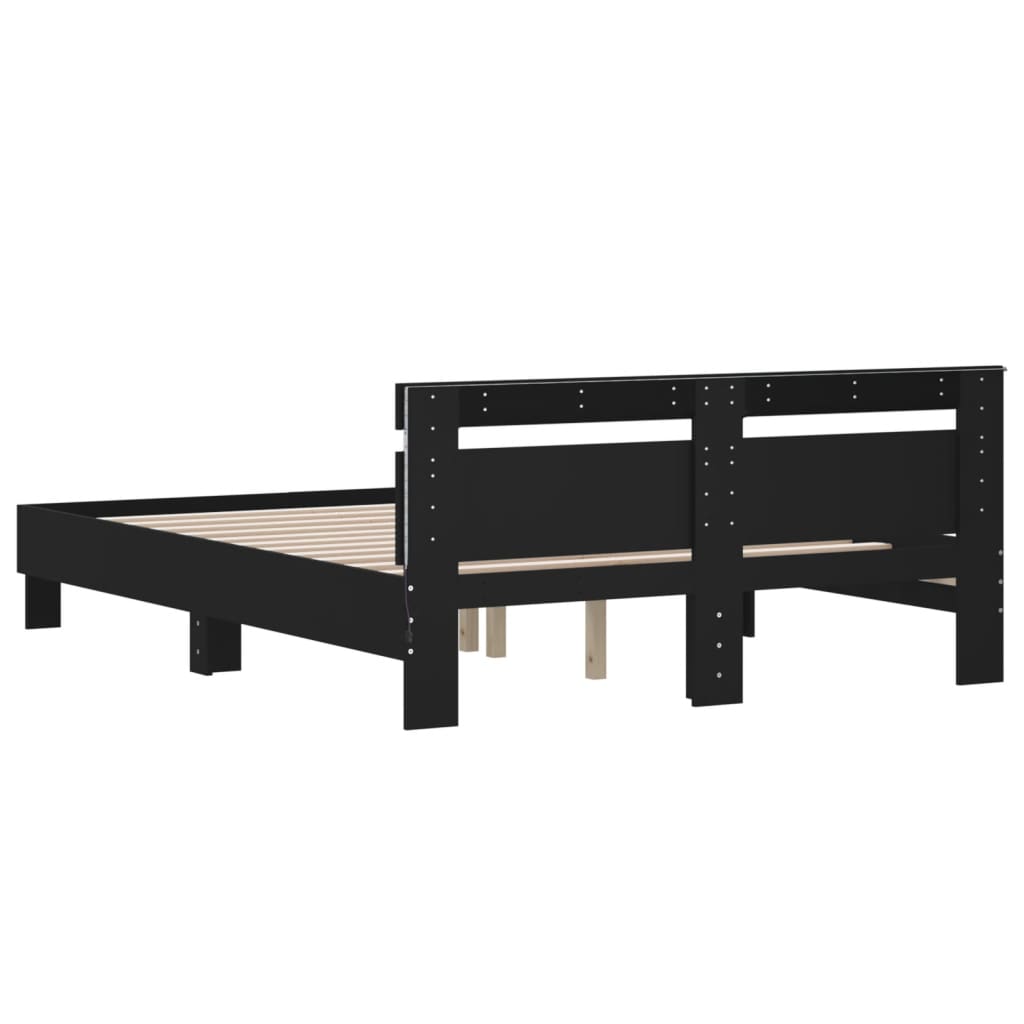 Bedframe met hoofdeinde en LED zwart 140x200 cm is nu te koop bij PeponiXL, paradijselijk wonen!