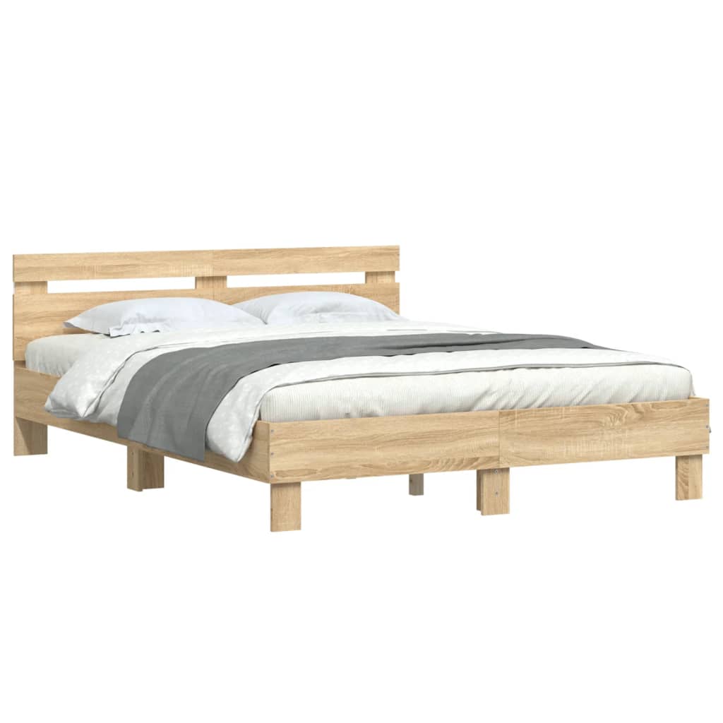 Bedframe met hoofdeinde en LED sonoma eikenkleurig 140x200 cm is nu te koop bij PeponiXL, paradijselijk wonen!