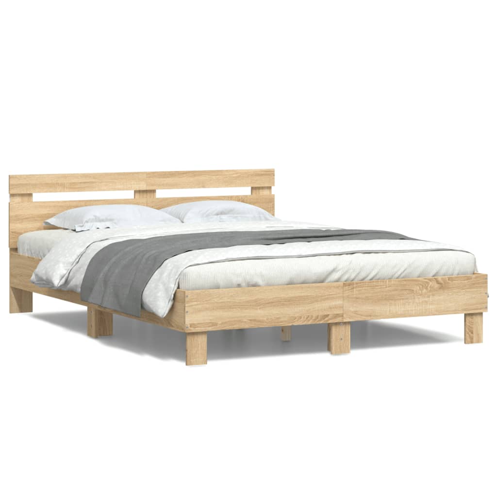 Bedframe met hoofdeinde en LED sonoma eikenkleurig 140x200 cm is nu te koop bij PeponiXL, paradijselijk wonen!