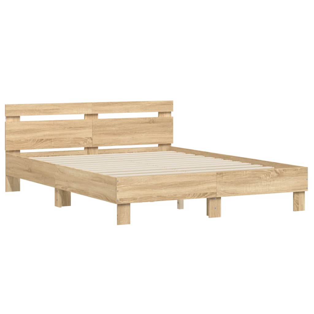 Bedframe met hoofdeinde en LED sonoma eikenkleurig 140x200 cm is nu te koop bij PeponiXL, paradijselijk wonen!