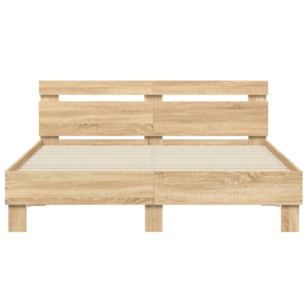 Bedframe met hoofdeinde en LED sonoma eikenkleurig 140x200 cm is nu te koop bij PeponiXL, paradijselijk wonen!