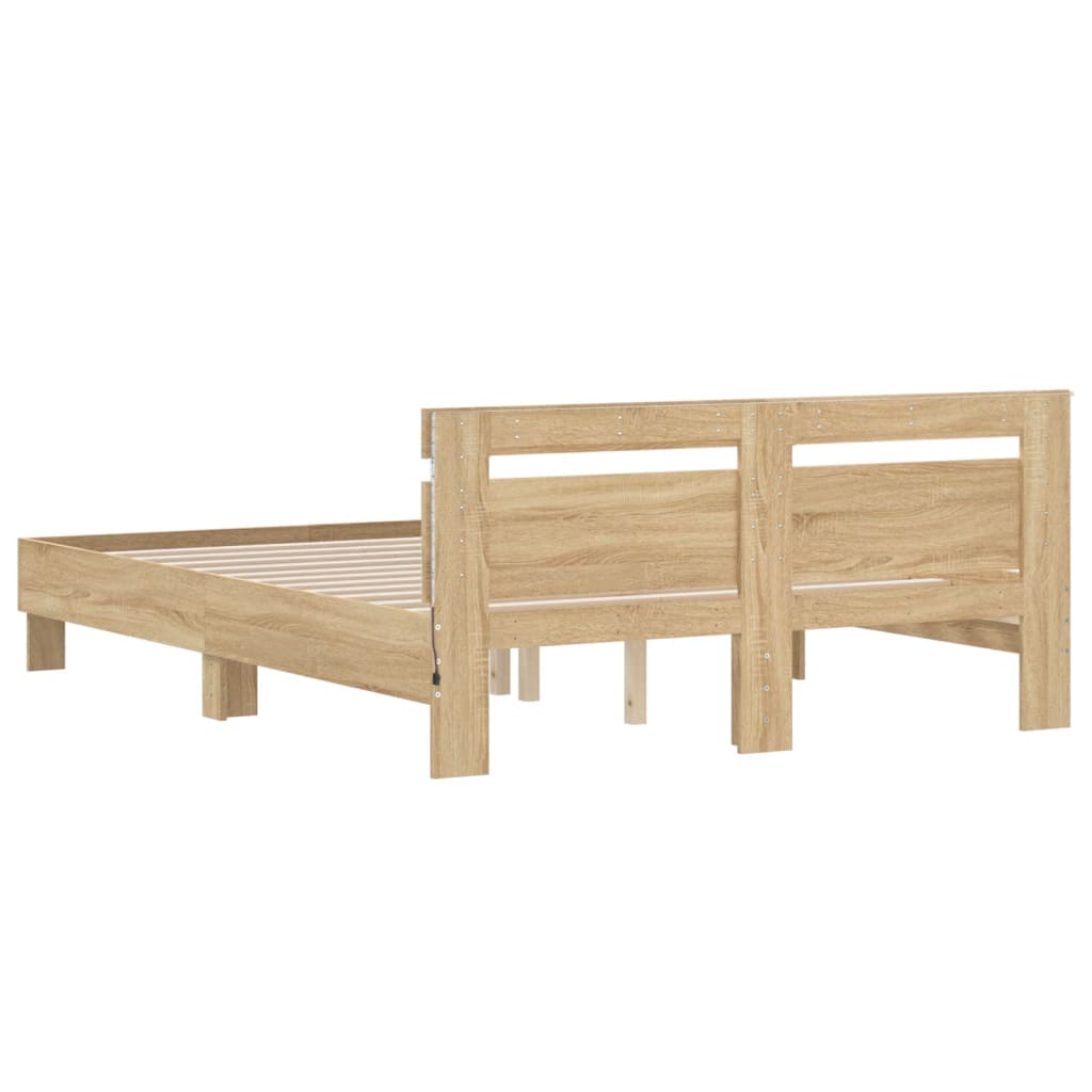 Bedframe met hoofdeinde en LED sonoma eikenkleurig 140x200 cm is nu te koop bij PeponiXL, paradijselijk wonen!