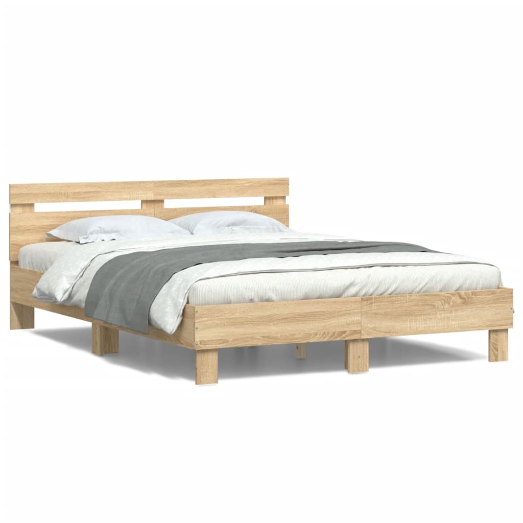 Bedframe met hoofdeinde en LED sonoma eikenkleurig 140x200 cm is nu te koop bij PeponiXL, paradijselijk wonen!