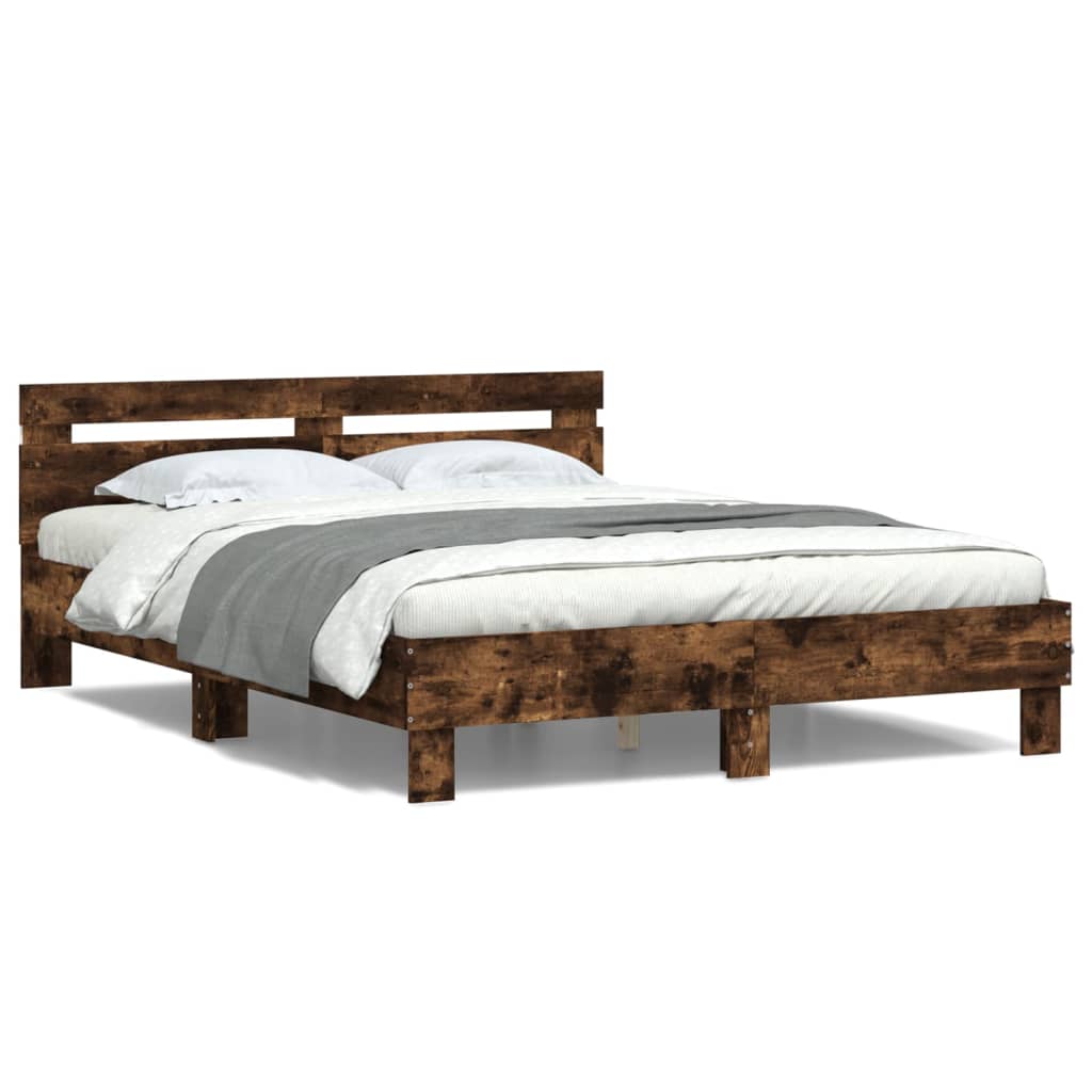 Bedframe met hoofdeinde en LED gerookt eikenkleurig 140x200 cm is nu te koop bij PeponiXL, paradijselijk wonen!