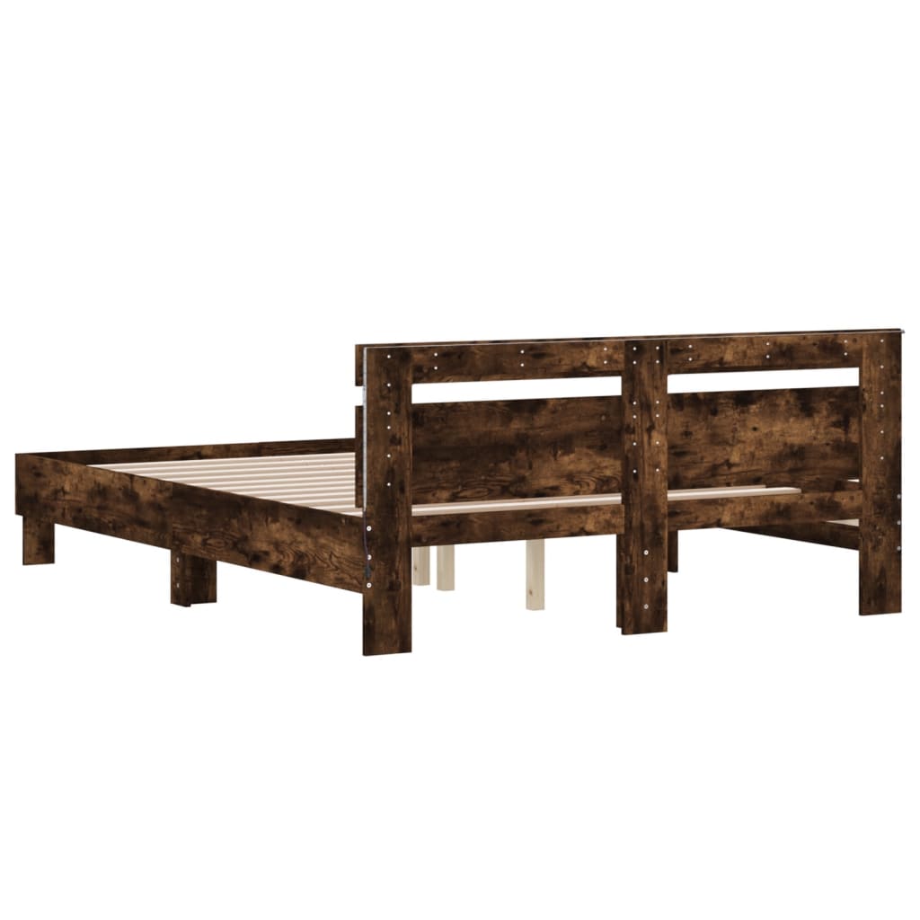 Bedframe met hoofdeinde en LED gerookt eikenkleurig 140x200 cm is nu te koop bij PeponiXL, paradijselijk wonen!