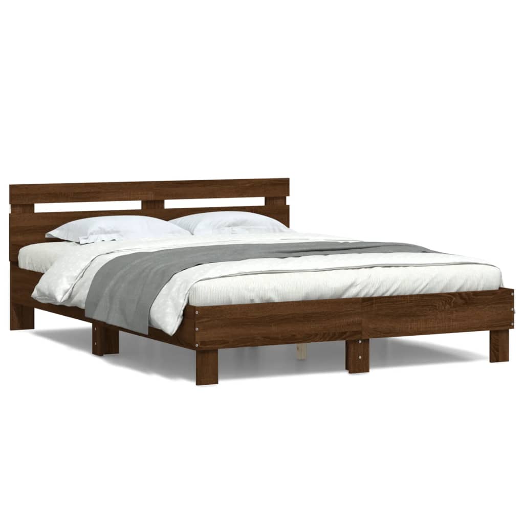 Bedframe met hoofdeinde en LED bruin eikenkleur 140x200 cm is nu te koop bij PeponiXL, paradijselijk wonen!