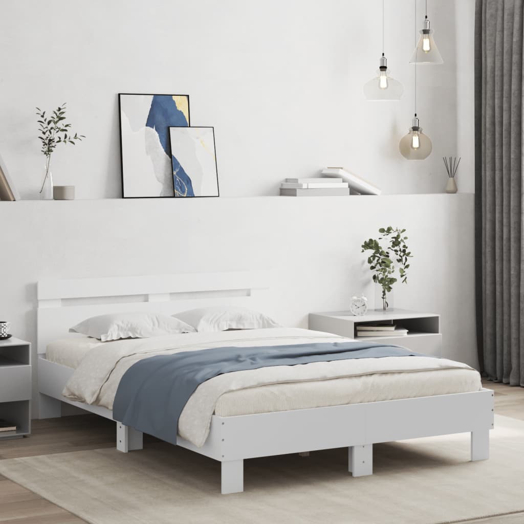 Bedframe met hoofdeinde en LED wit 120x200 cm is nu te koop bij PeponiXL, paradijselijk wonen!