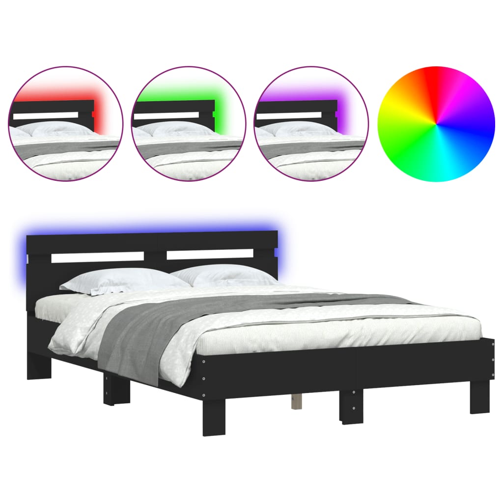 Bedframe met hoofdeinde en LED zwart 120x200 cm is nu te koop bij PeponiXL, paradijselijk wonen!