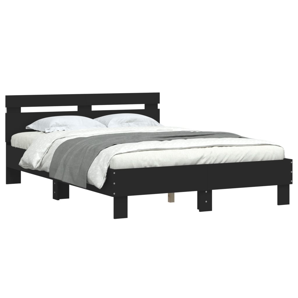 Bedframe met hoofdeinde en LED zwart 120x200 cm is nu te koop bij PeponiXL, paradijselijk wonen!