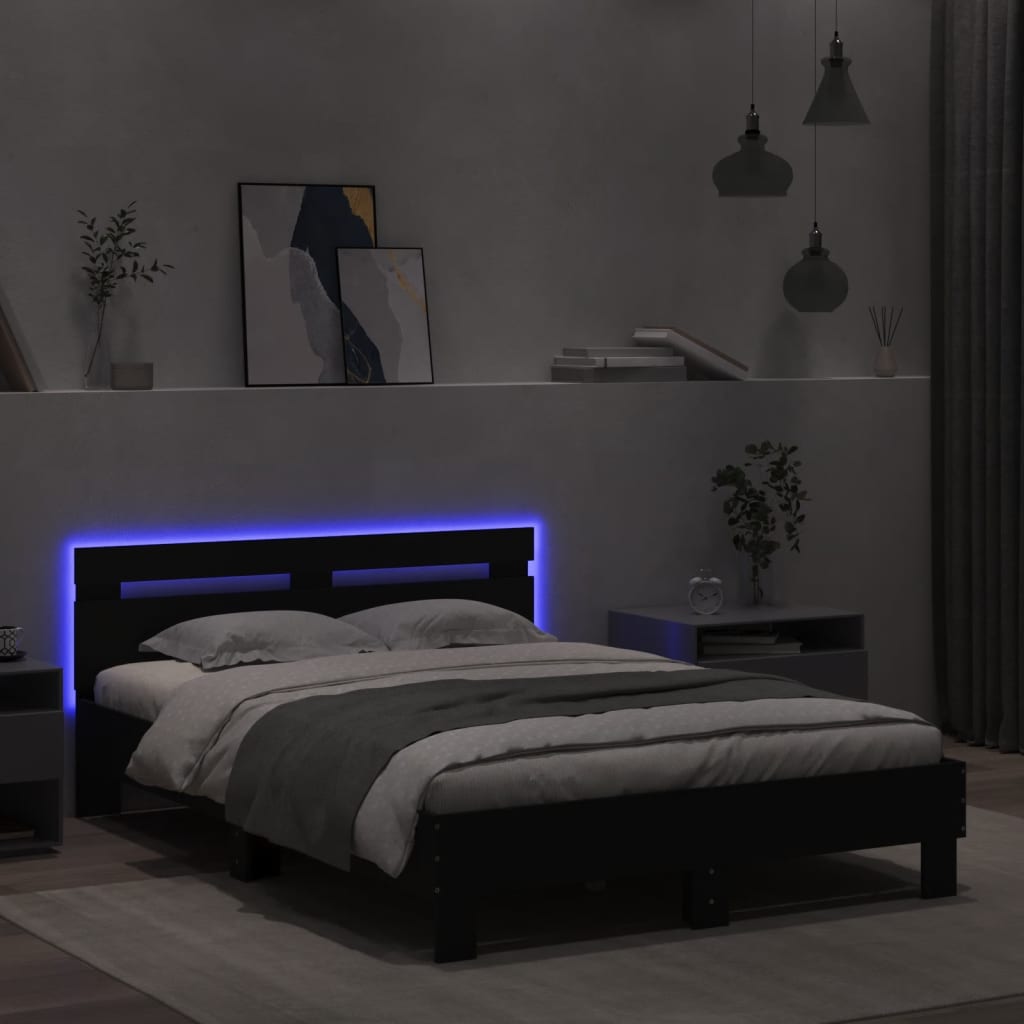 Bedframe met hoofdeinde en LED zwart 120x200 cm is nu te koop bij PeponiXL, paradijselijk wonen!