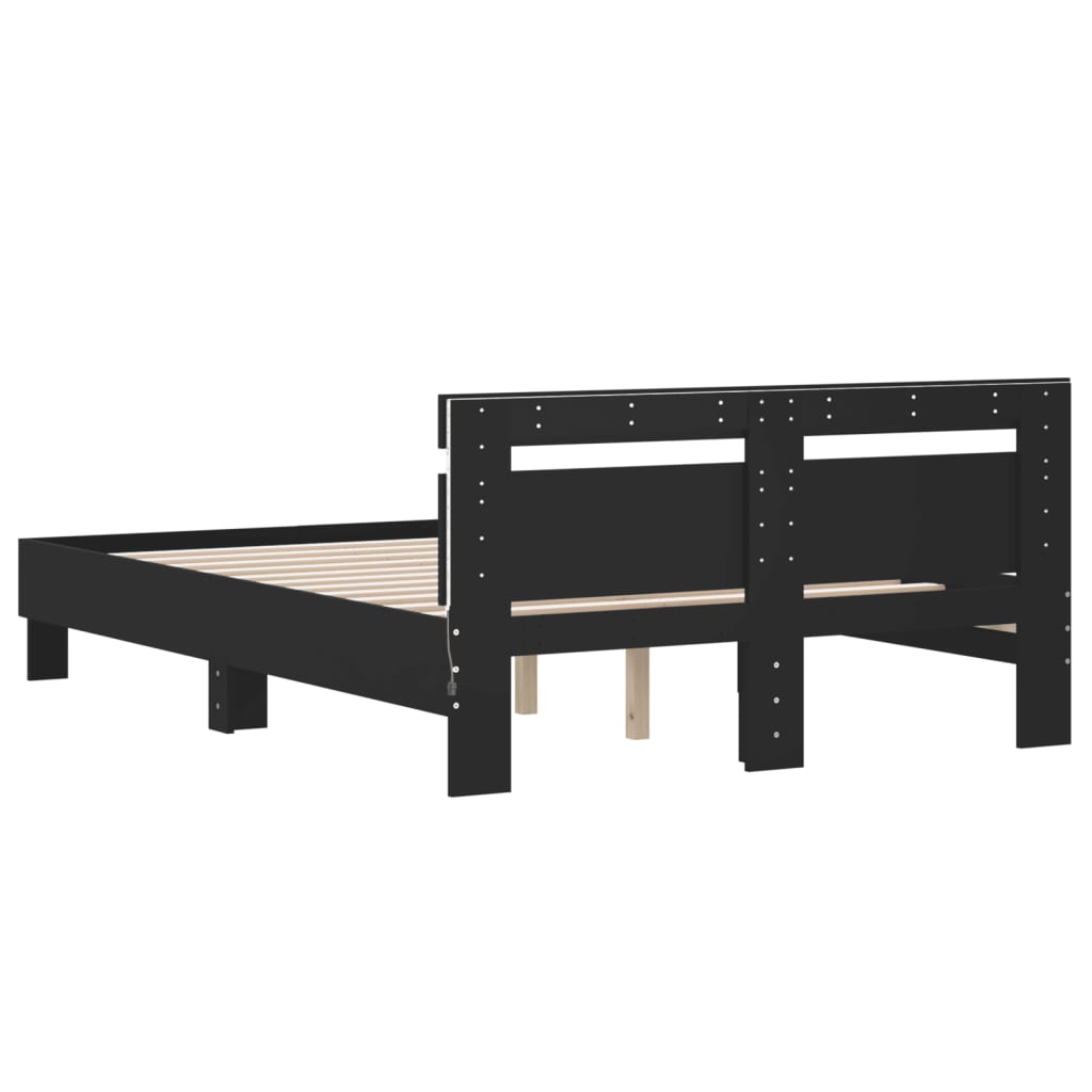 Bedframe met hoofdeinde en LED zwart 120x200 cm is nu te koop bij PeponiXL, paradijselijk wonen!