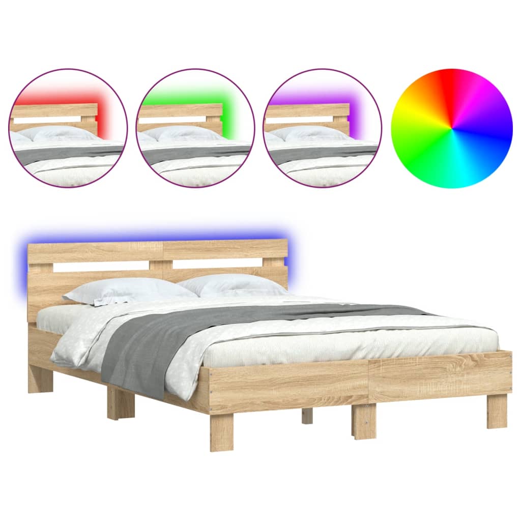 Bedframe met hoofdeinde en LED sonoma eikenkleurig 120x200 cm is nu te koop bij PeponiXL, paradijselijk wonen!