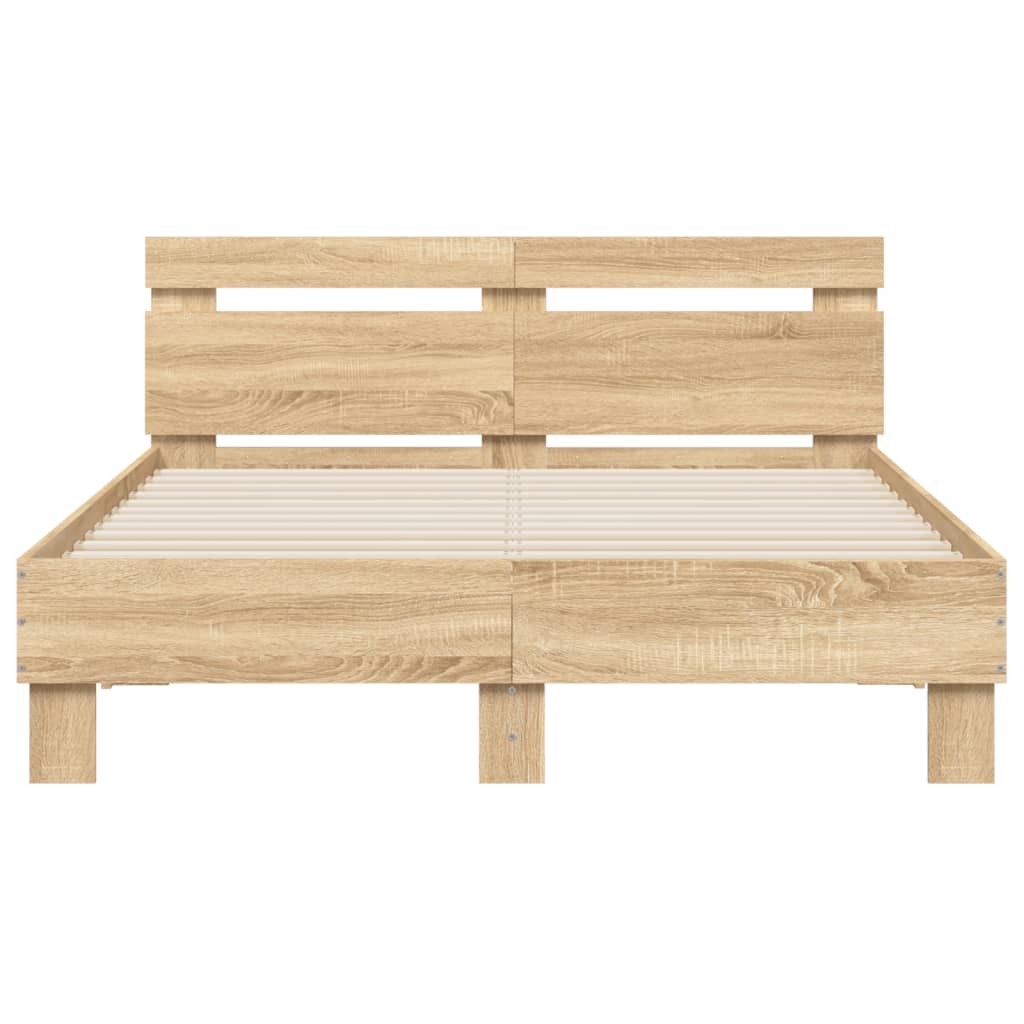 Bedframe met hoofdeinde en LED sonoma eikenkleurig 120x200 cm is nu te koop bij PeponiXL, paradijselijk wonen!