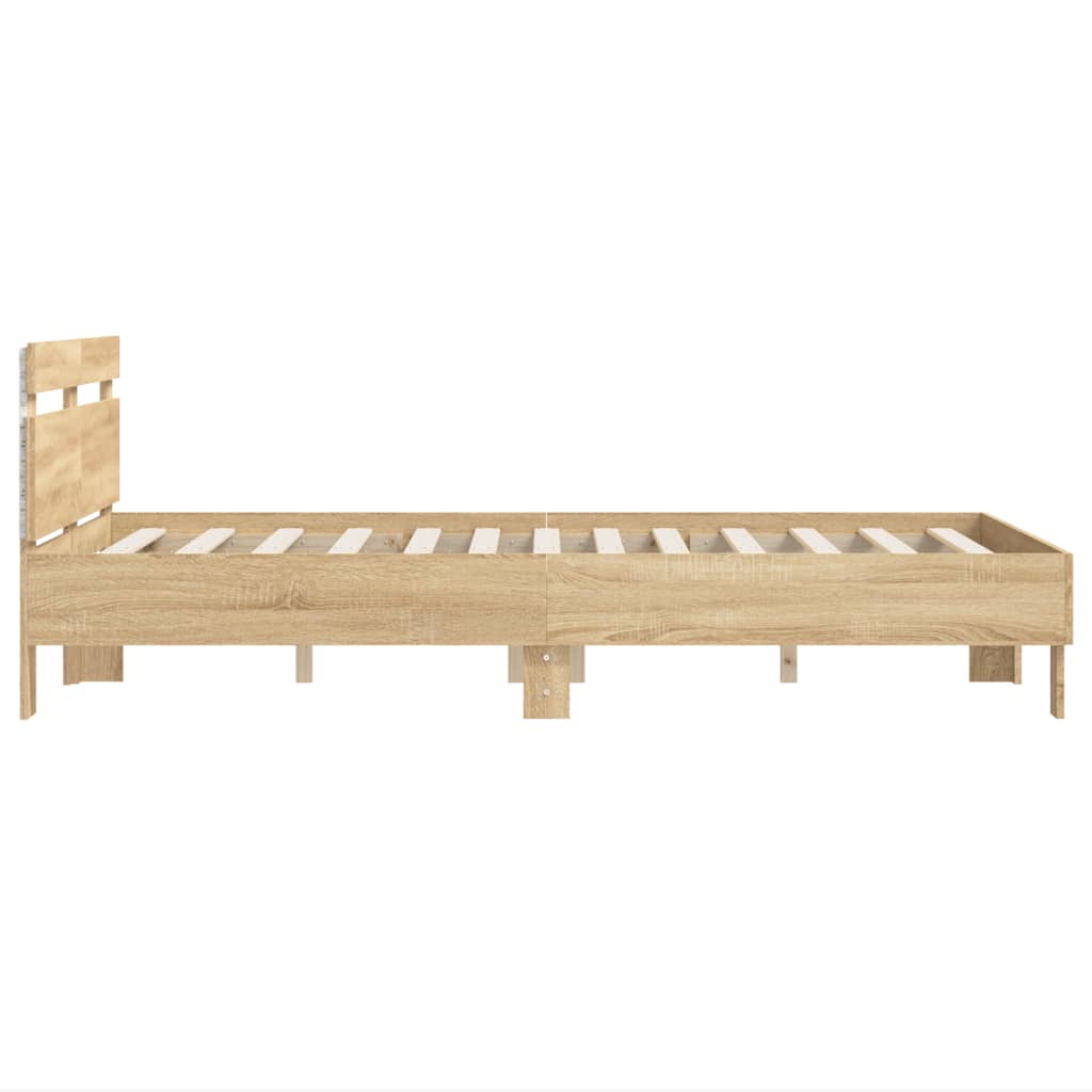 Bedframe met hoofdeinde en LED sonoma eikenkleurig 120x200 cm is nu te koop bij PeponiXL, paradijselijk wonen!