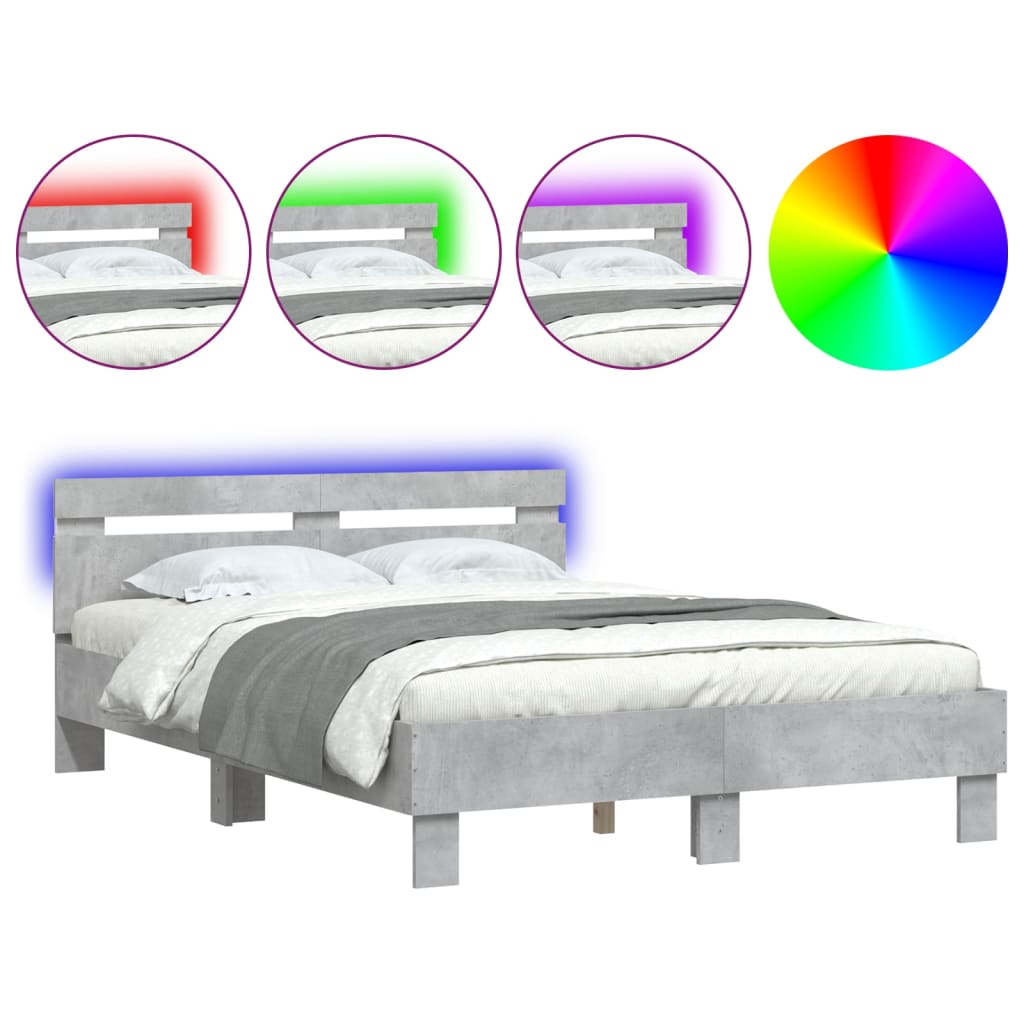 Bedframe met hoofdeinde en LED betongrijs 120x200 cm is nu te koop bij PeponiXL, paradijselijk wonen!