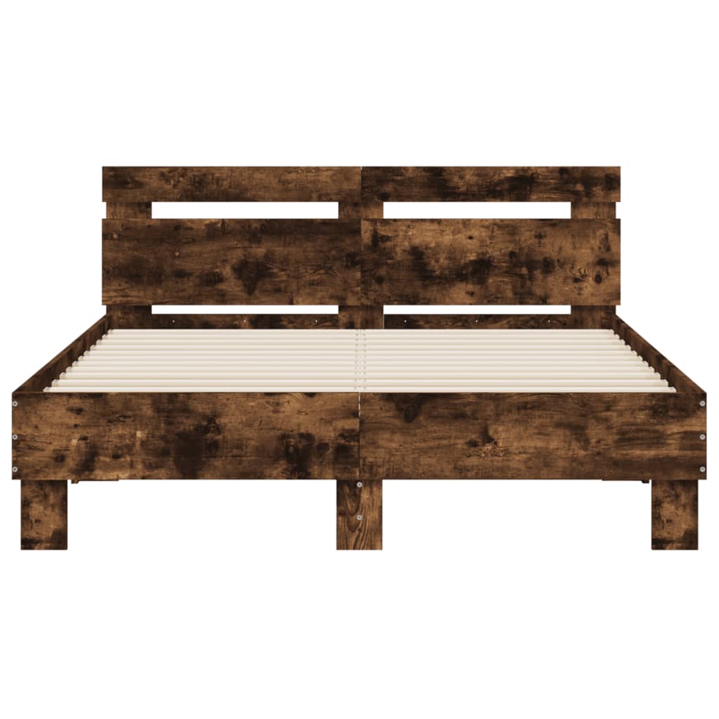 Bedframe met hoofdeinde en LED gerookt eikenkleurig 120x200 cm is nu te koop bij PeponiXL, paradijselijk wonen!