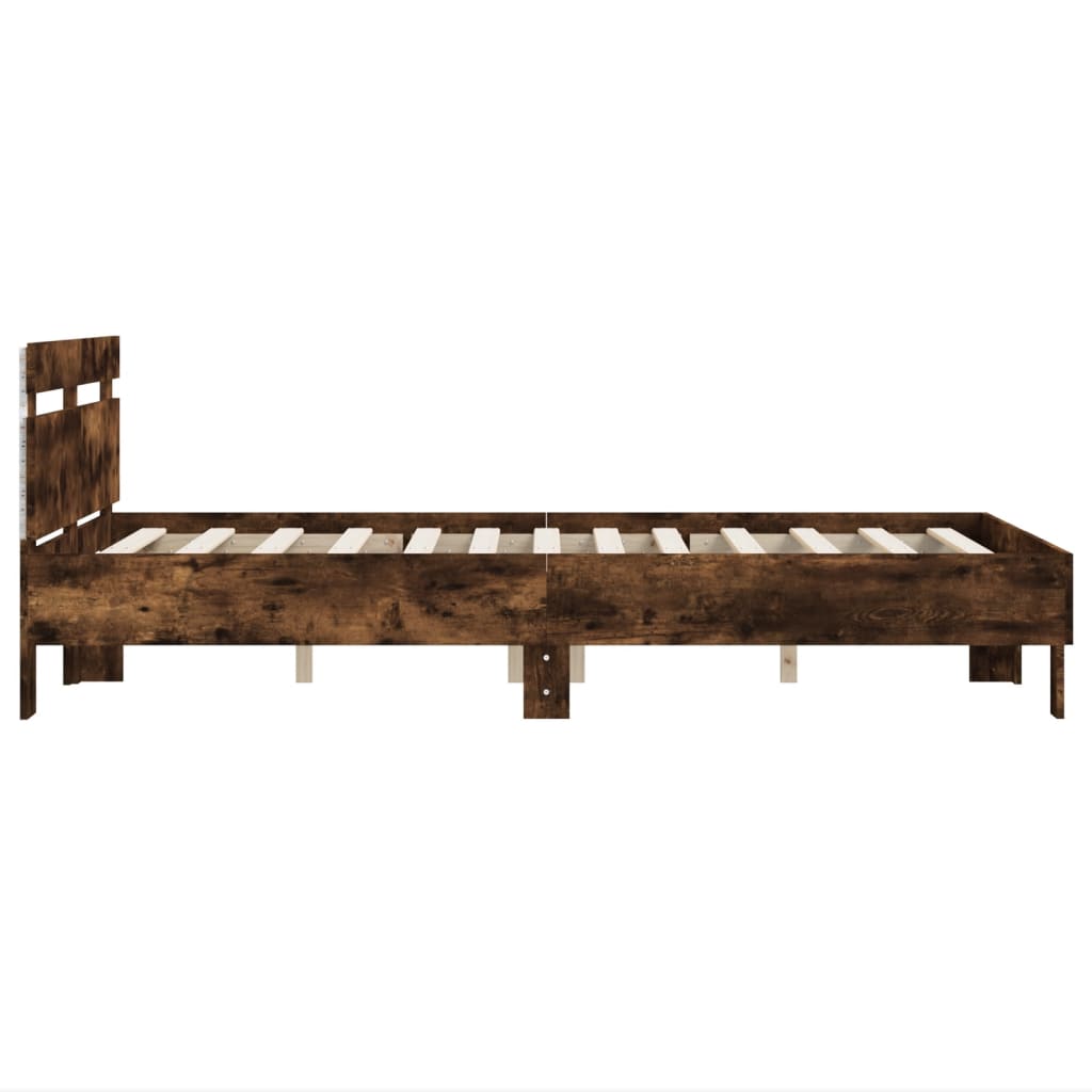 Bedframe met hoofdeinde en LED gerookt eikenkleurig 120x200 cm is nu te koop bij PeponiXL, paradijselijk wonen!
