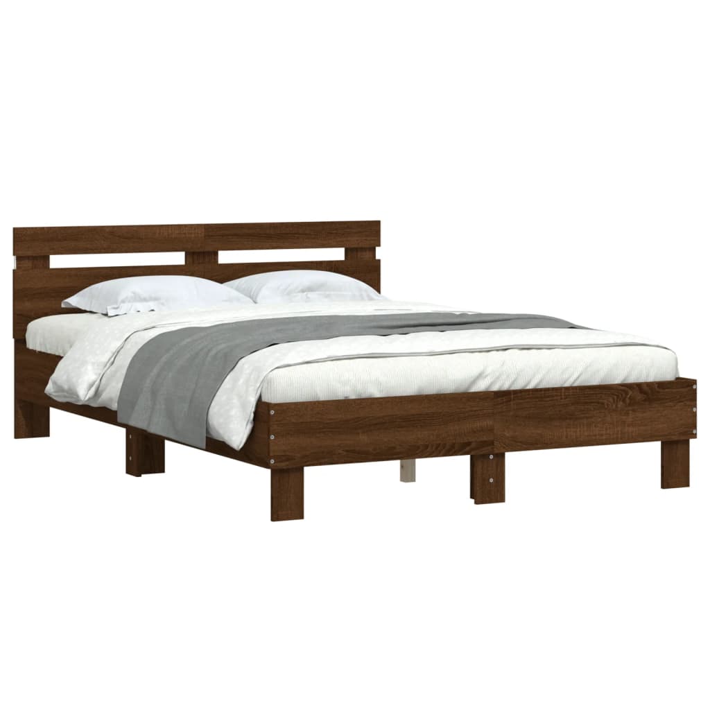 Bedframe met hoofdeinde en LED bruin eikenkleur 120x200 cm is nu te koop bij PeponiXL, paradijselijk wonen!