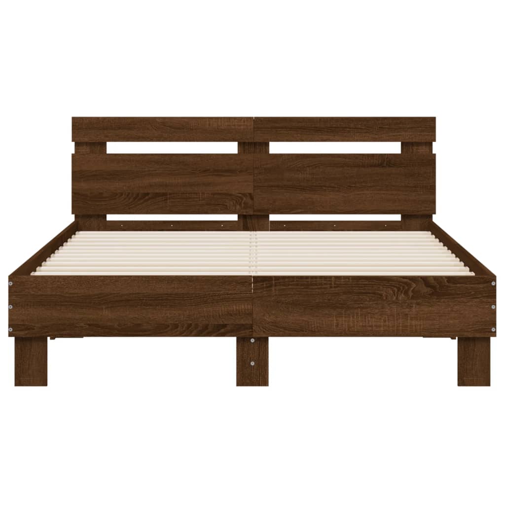 Bedframe met hoofdeinde en LED bruin eikenkleur 120x200 cm is nu te koop bij PeponiXL, paradijselijk wonen!